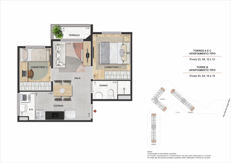 2 Dorms. Com Terraço 37,86M²