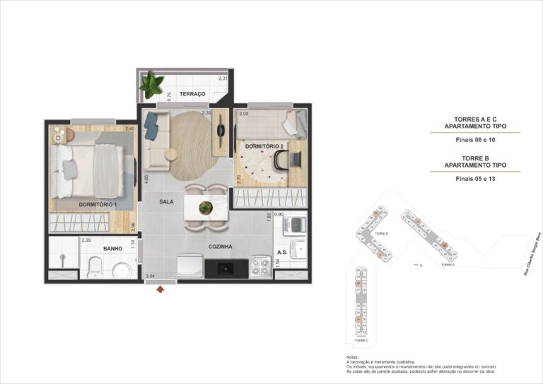 2 Dorms. com Terraço 36,62M²
